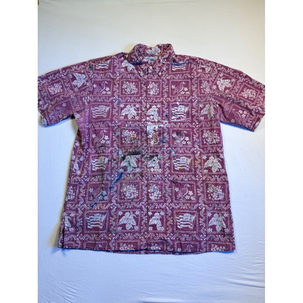 Reyn Spooner Men's Hawaiian Aloha Button-Up Shirt Red L Short Sleeve Thrashed